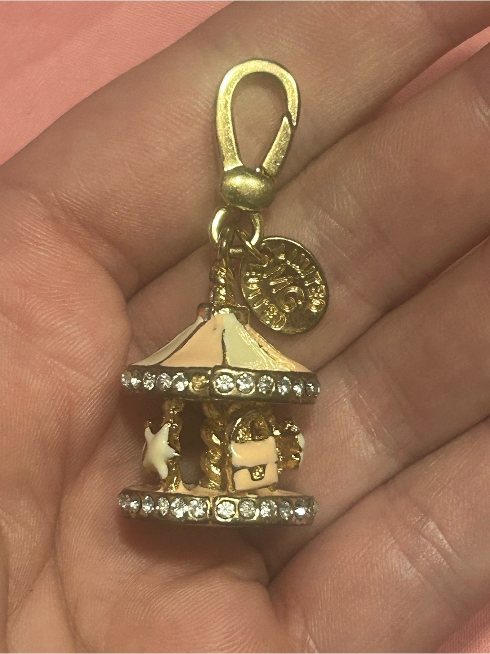 Gold Carousel Charm with Clear Rhinestones